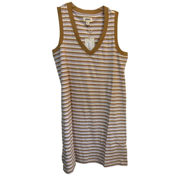 PACT womens soho stripe softspun A-line Organic Tank Dress Size Small New - Picture 1 of 4